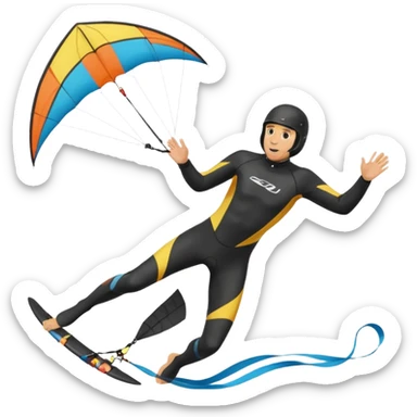 Kiterman en el aire ,caucasico con traje neopreno y casco negro, haciendo un down loop con el kite 13 metros sticker