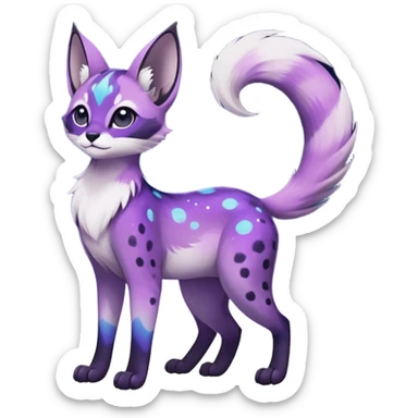 Colorful black-violet-indigo-purple-gradients nebulae nebula starry galactical shiny white-stars-spotted glorious iridescent divine exotic cute cool beautiful realistic Meloetta-caracal-civet-sergal-oncilla-animal-Fakémon-hybrid-fursona (full body) sticker