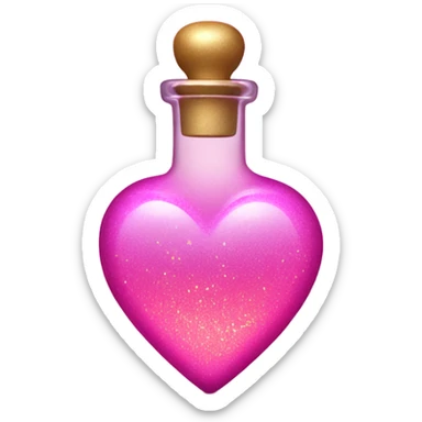 Pink ombre heart shaped potion bottle with liquid and glitter sticker