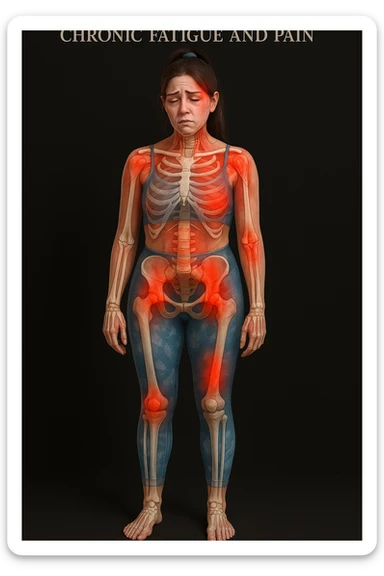 donna con stanchezza cronica frequenti in 3D realistica, donna dolorante immagine anatomica sticker