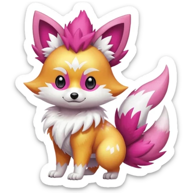 Electric chibi cute adorable innocent realistic shiny glittery shimmering shimming snowy white pink magenta feathery Fennekin-Growlithe-Furret-Electrike-fusion-Fakemon-Digimon-Pokémon-creature (full body) sticker