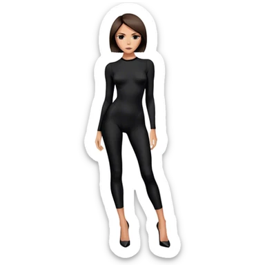 Victoria Beckham with short dark brown bob haircut, black bodysuit wearing black heels sticker