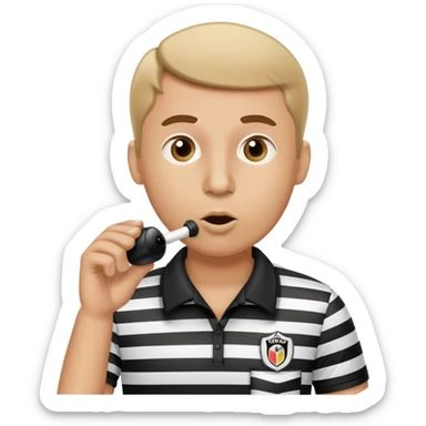 referee in black and white striped shirt blowing a whistle sticker