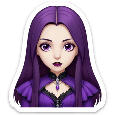 girl with long straight brown hair pale vampire in purple whimsigothic outfit sticker