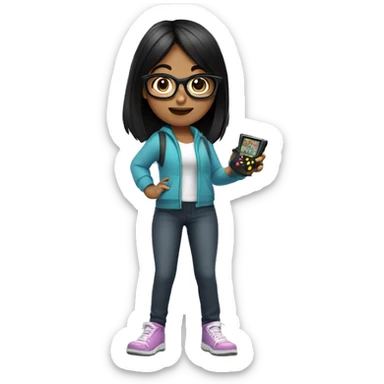 Girl with black hair and glasses playing video games sticker