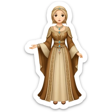 Full body of wealthy medieval townswomen in elegant dress with jewelry and fine embroidered clothing sticker