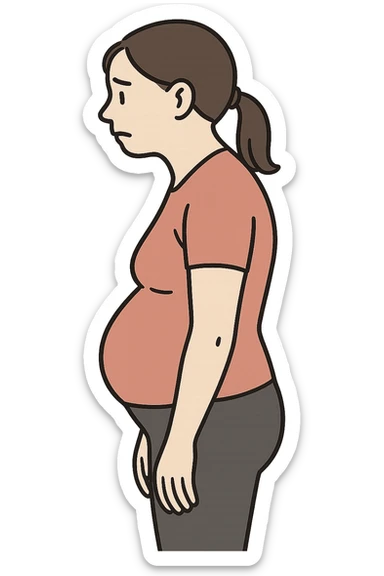 DONNA DI PROFILO CON LA POSTURA SBAGLIATA, LA PANCIA IN FUORI E LE SPALLE CHIUSE sticker