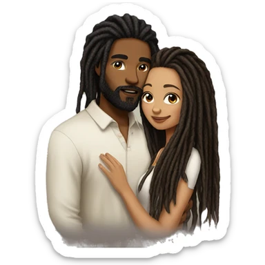 A lightskin woman long black dreadlocks with a brown skin man with a beard and long dreadlocks kissing her cheek sticker