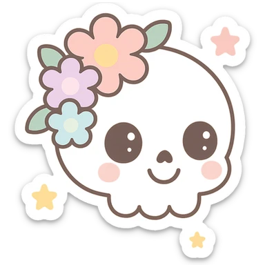 cheerful skull with flowers, visual concept combining happiness and death sticker