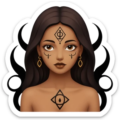 Dark oil traced over woman’s skin forming occult symbols, sensual devotion sticker