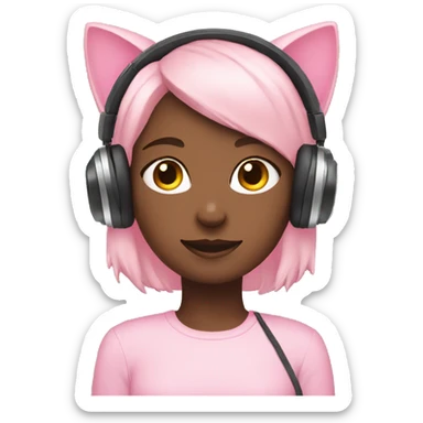 Girl with pastel pink gaming headset that has cat ears  sticker