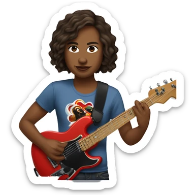 a brown eyed rock singer looking a little bit like rory gilmore wearing a red hot chili peppers tee and flare jeans playing the bass guitar sticker