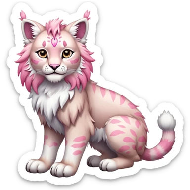 White and pink Fairy-type Bobcat-Lynx-Lion-Fakémon full body sticker