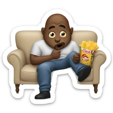 ugly gus sitting and eating chips on the couch  sticker