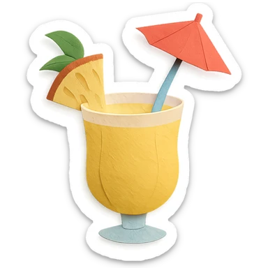 pina colada cocktail with a paper umbrella and pineapple garnish in paper-craft style sticker