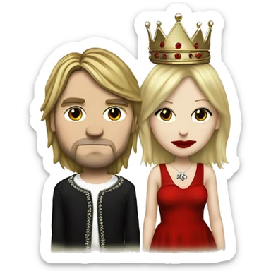 Kurt Cobain (no Beard, red and vlack sweater) and Courtney Love (White dress, crown, red lips) sticker