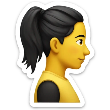 Yellow emoji side profile with pointy nose, a black ponytail, and a vlack dot on the side of the face  sticker