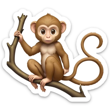 cinematic-cute Macaques-realistic-full-body-sitting-emoji,-slim-agile-frame-poised-on-a-branch,-long-tail-curled-slightly,-head-tilted-dramatically,-warm-brown-fur-soft-and-fluffy,-bright-playful-eyes-exuding-mischief,-simplified-yet-realistic-focused-features,-highly-detailed,-glowing-with-an-almost-sarcastic-glow sticker