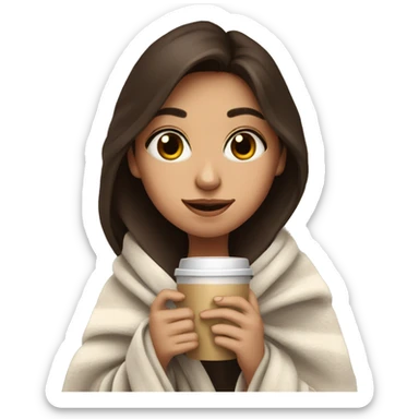  Cute Brunette girl wrapped in blanket drinking coffee sticker