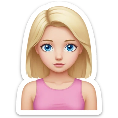 Blonde hair past shoulders, blue eyed girl, and pink top sticker