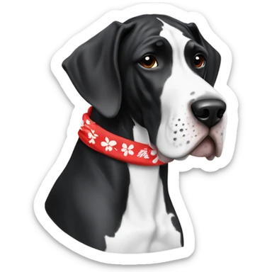 Black white Great Dane with Hawaiian red bandana sticker