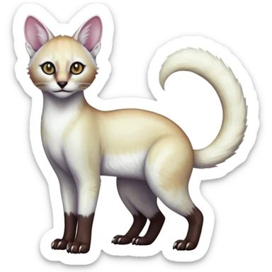 Colorful dark tropical pearly-albino-white iridescent glorious divine exotic cute cool beautiful shiny beautiful fantasy-caracal-civet-genet-sergal-vernid-Cacomistle-oncilla-animal-Fakémon-hybrid-fursona (full body) sticker