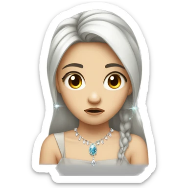 girl with jewel and crystal hair sad tear face sticker