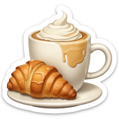 Croissant near cappuccino sticker