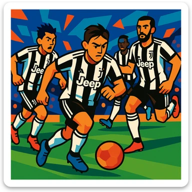 Juventus players in action during a match, dynamic and energetic sticker