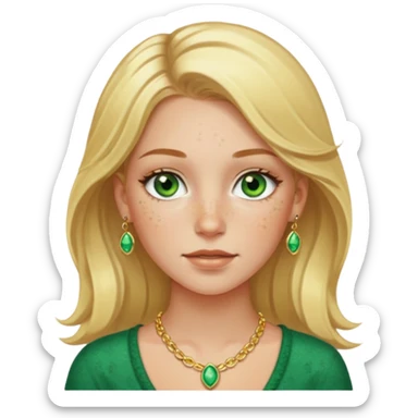 White girl with freckles blonde hair green eyes gold jelwery  sticker