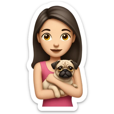 Brunette girl holding pug  sticker