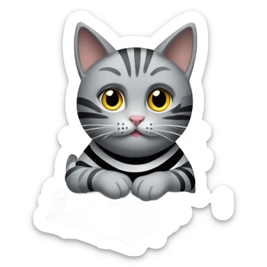 Grey cat with black straps doing secretary job surrounded by papers sticker