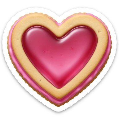 Realistic shortbread cookie in the shape of a heart with pink jelly sticker