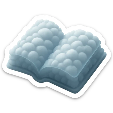 thick open book made entirely of small, very bright white fluffy convex clouds, matte glass style, no background sticker