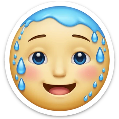 Pleading Face emoji, smiling with closed eyes and two large blue tears—iOS style. sticker