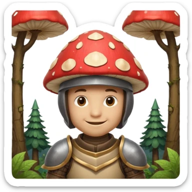 mushroom knight portrait, head and shoulders only, helmet made entirely of a large mushroom cap, textured mushroom surface, tiny fantasy armor collar, heroic smile, magical forest vibe, 3D cartoon, mobile game icon style, clean background, no text, no watermark
 
 sticker