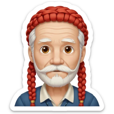 very old, white bearded and white mustached, red long haired, braided, wearing ear accessories sticker