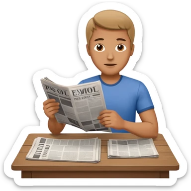 man Folding newspaper on table sticker