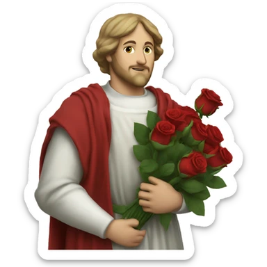 Petrarch holds a bouquet of red roses in his hand sticker