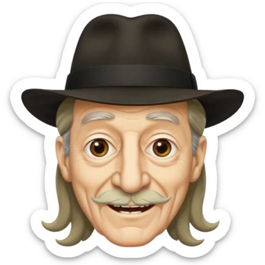 Jewish elderly man emoji with long hair on the sides and jewish hat, long big nose and crooked teeth sticker