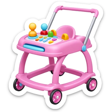 pink baby walker with toys on it sticker