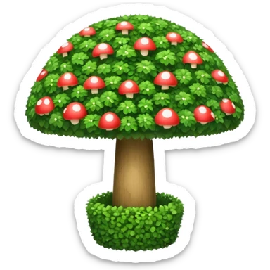 mushroom shaped topiary tree emoji, umbrella shaped green bush, cute emoji style, white background sticker