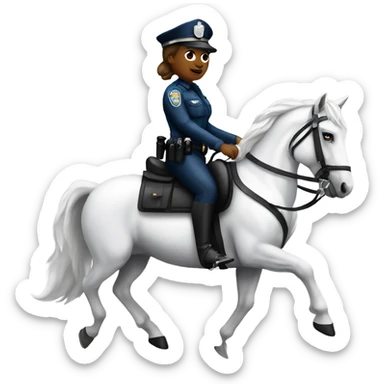 Woman police officer riding a white horse  sticker