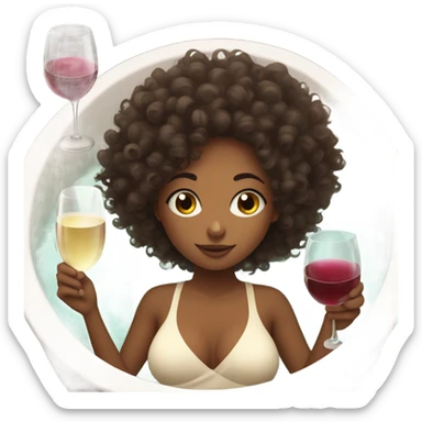 Curly hair Girl relaxing in spa with iPhone in hand and wine next to her sticker