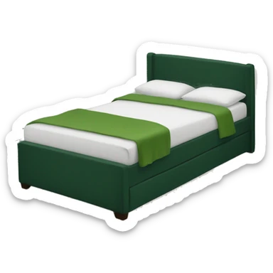 A double bed with dark green bedding  sticker