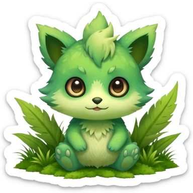 Pastel warm mossy grassy elemental fantasy colorful-green-brown-gradient anime-styled edgy cool badass cute random Fakémon-creature, with random markings, full body sticker