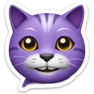 Purple cat with a big smile and with a black iris and  and with a white pupil sticker