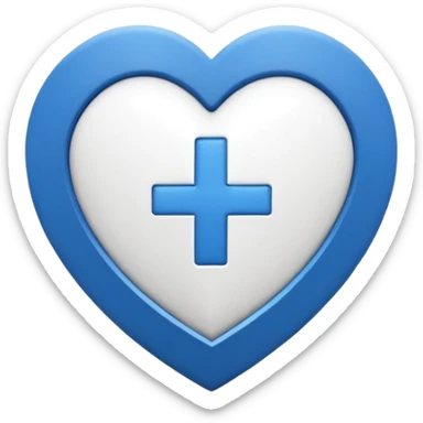 Minimal medical AI logo emoji, heart or shield shape, broken ECG line stylized as letters AI, flat vector style, clean modern healthcare design, blue and white, trustworthy, simple sticker