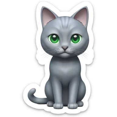 A 3D cartoon Russian Blue cat in cool silver-gray tone, smooth fur, green eyes, sleek lighting, cinematic 3D Memoji style. full body or half body. sticker