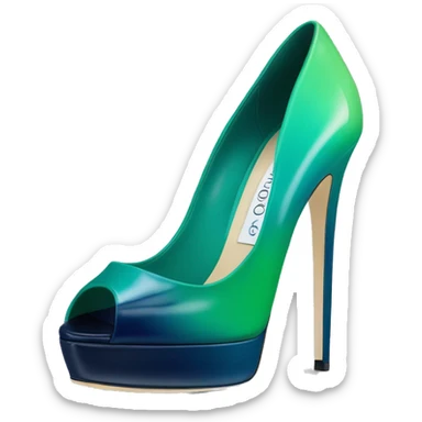 Realistic isolated top view of a pair of emerald green,sky blue,mint green,lime green and navy blue ombre Jimmy Choo peep toe stiletto shoes. sticker